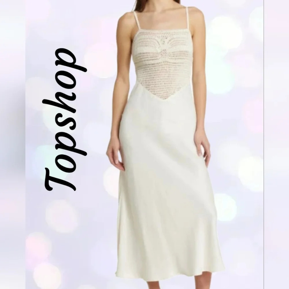 Topshop Midi Slip Dress Womens Sz 6/S Ivory Crochet Bodice